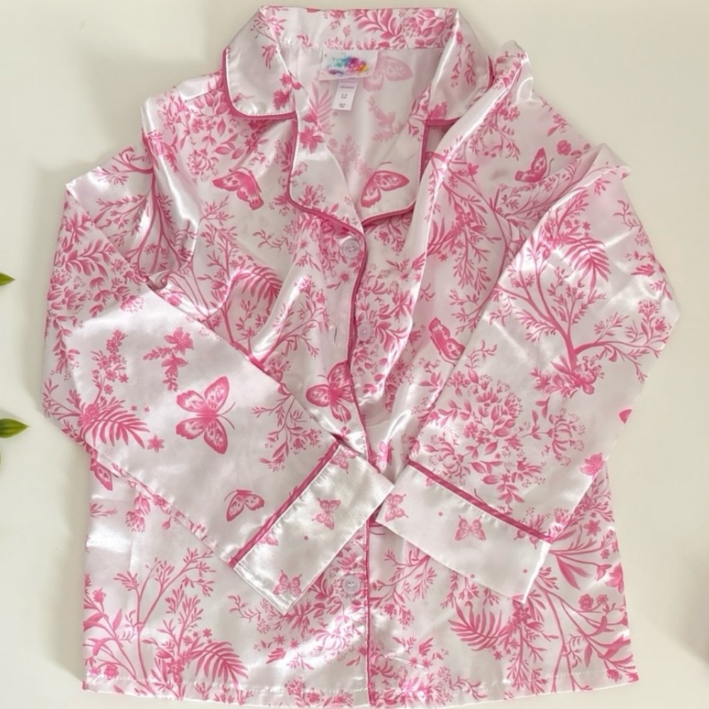 girls pink & white floral pajama set - Picture 2 of 5